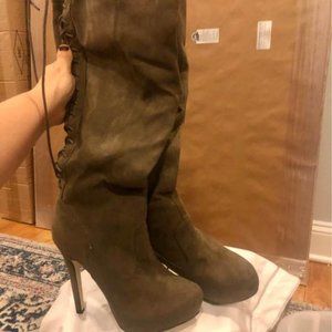 Brand new Ravea Thigh/knee high mink (brown) boots platform heel w side zipper